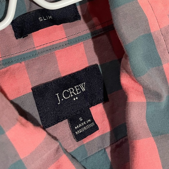 J. Crew Factory Men’s Pink Blue Checkered Plaid slim cotton button down shirt S - Picture 2 of 7